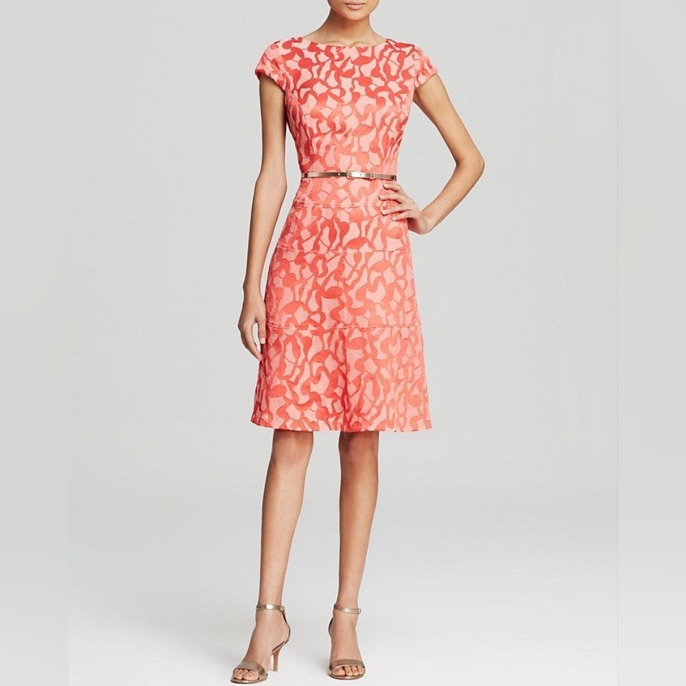 Anne Klein Women's Cap Sleeves Jacquard Orange Combo Mini Dress. Size 2